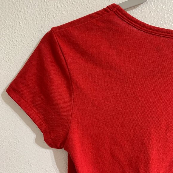 (T146) Alternative Women's V-Neck T-Shirt Red Sz Small, Cap Sleeve - Picture 5 of 7